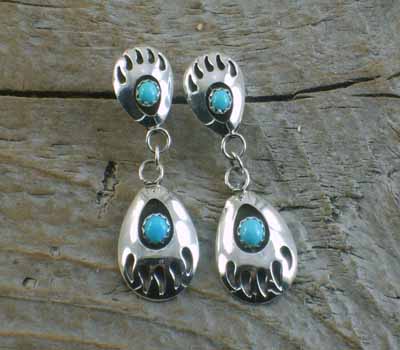 Indian Bear Paw Earrings & Turquoise